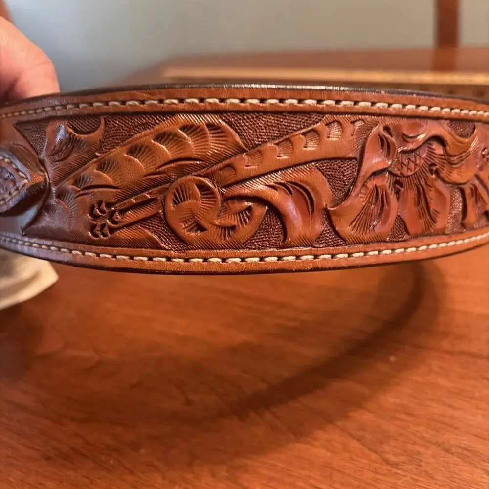 Western Belt For Men Cowboy Full Grain Leather Hand Tooled 26 No Buckle